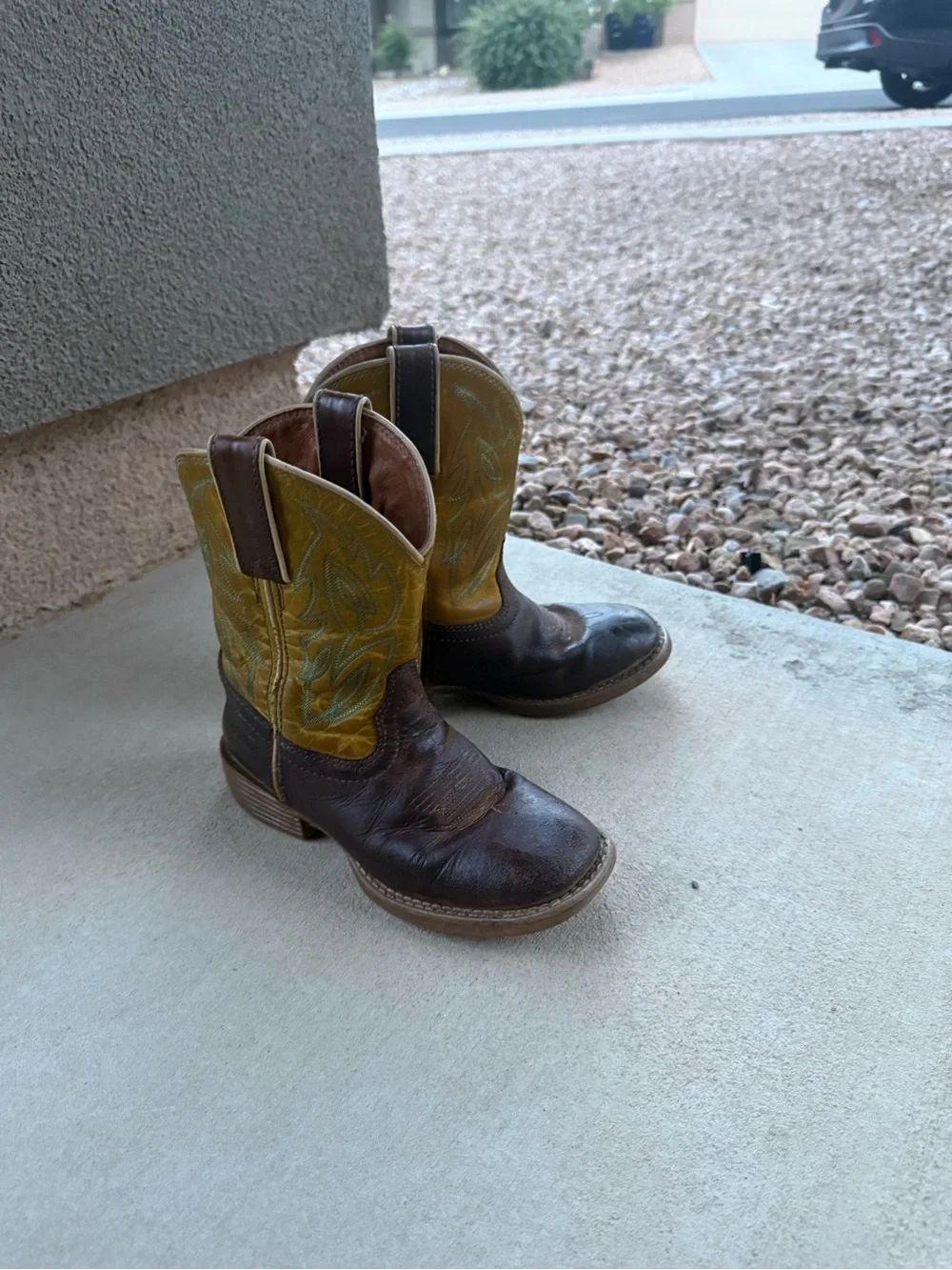 Justin Boots Two-Tone Brown and Yellow Kids Western Cowboy Boots